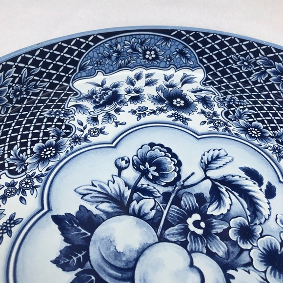Daher Decorated Ware Round Metal Tray - Blue White Fruit Floral Made in England - Picture 9 of 12
